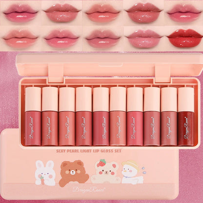Set of 10 Fine Shimmer Lip Glosses, Easy-To-Apply Lip Glaze,