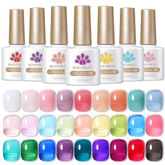 BORN PRETTY 10ml Translucent Jelly Nude Gel Nail Polish Colorful
