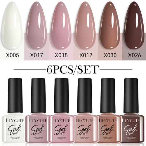LILYCUTE 6Pcs/set 7ml Coffee Series Gel Nail Polish Kit 125 Colors
