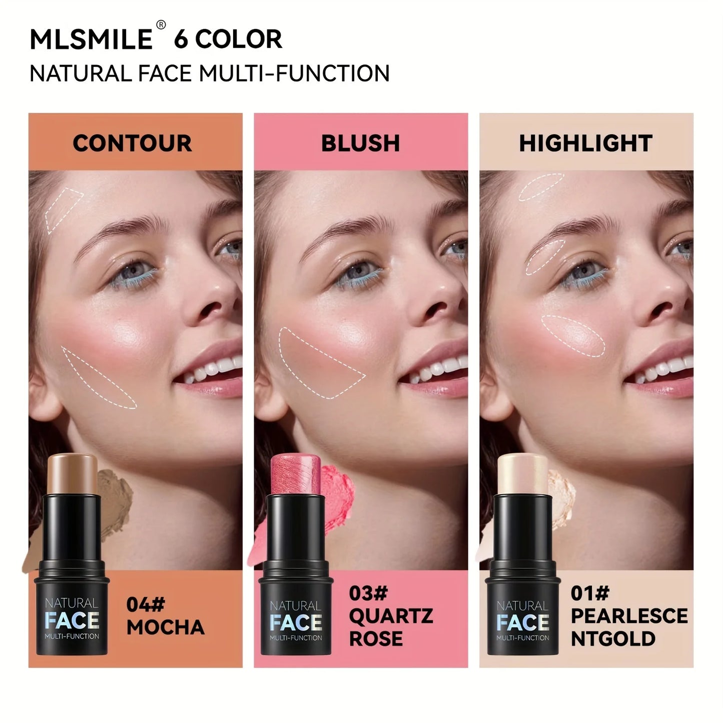 Cream Contour Sticks,Shades with Highlighter & Bronzer & Blush,