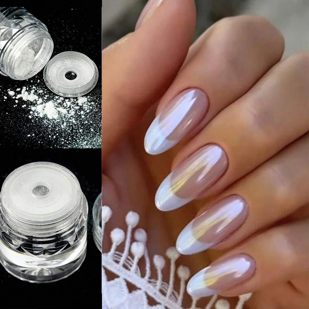 1pc Chrome Nail Powder Ice Transparent Aurora High Gloss Pearl Rainbow