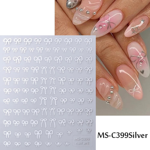 1/2pcs Black White Pink Mini Bowknot Design Nail Art Sticker Self