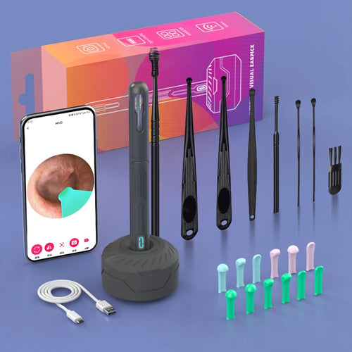 Ear Cleaner with Camera Set HD Ear Sticks Otoscope USB C Charging
