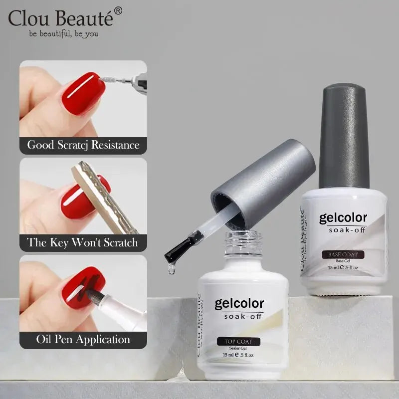 Clou Beaute No Wipe Top Coat Base Coat UV Gel Nail Art Tips Manicure