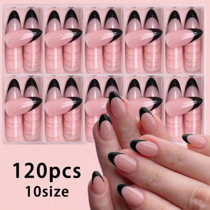 120pcs -box Almond  White French Fake nails for Stylish Women & Girls,