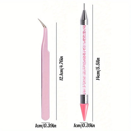 2Pcs set of manicure double-ended diamond pens with crayons stainless