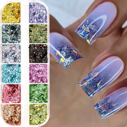 12 Grids Holographic Glitter Nail Art Sequins Sparkly Irregular Nail