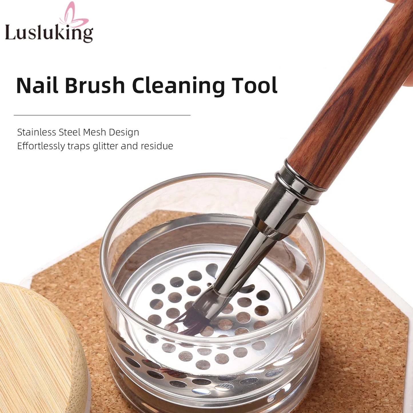 Nail Brush Cleaner Cup Wash Pen Brush Cup with Stainless Steel Mesh
