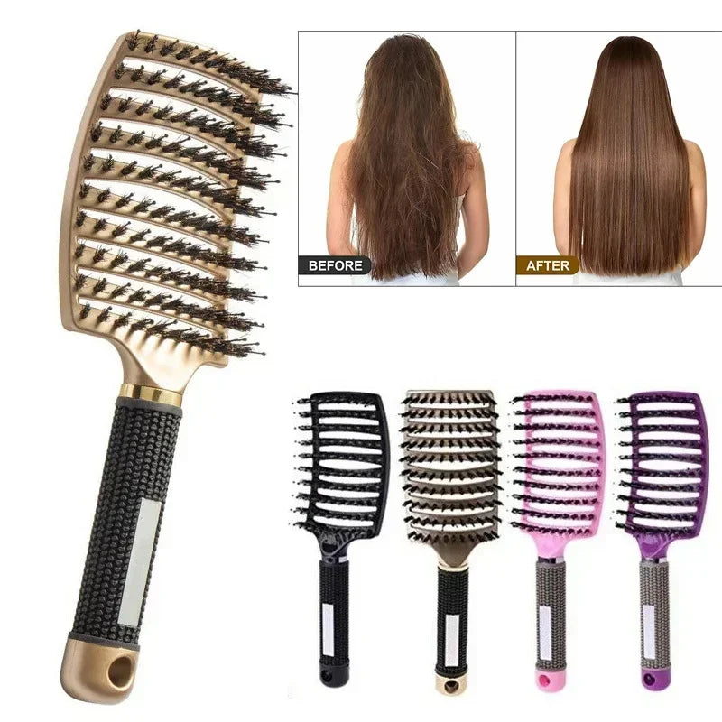 Hair Brush Scalp Massage Comb Hairbrush Boar Bristle Nylon Women Wet