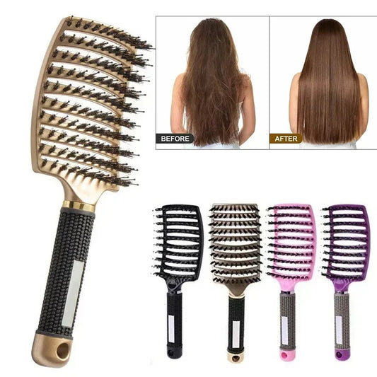 Hair Brush Scalp Massage Comb Hairbrush Boar Bristle Nylon Women Wet