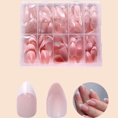 120pcs -box Almond  White French Fake nails for Stylish Women & Girls,