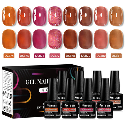 8pcs Nude Jelly Gel Nail Polish Set With Box Translucent Color Semi