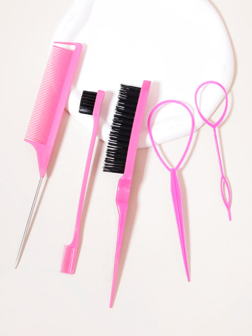 Hair brush and braid set, 5pcs/set, tear comb brush, edge brush, braid