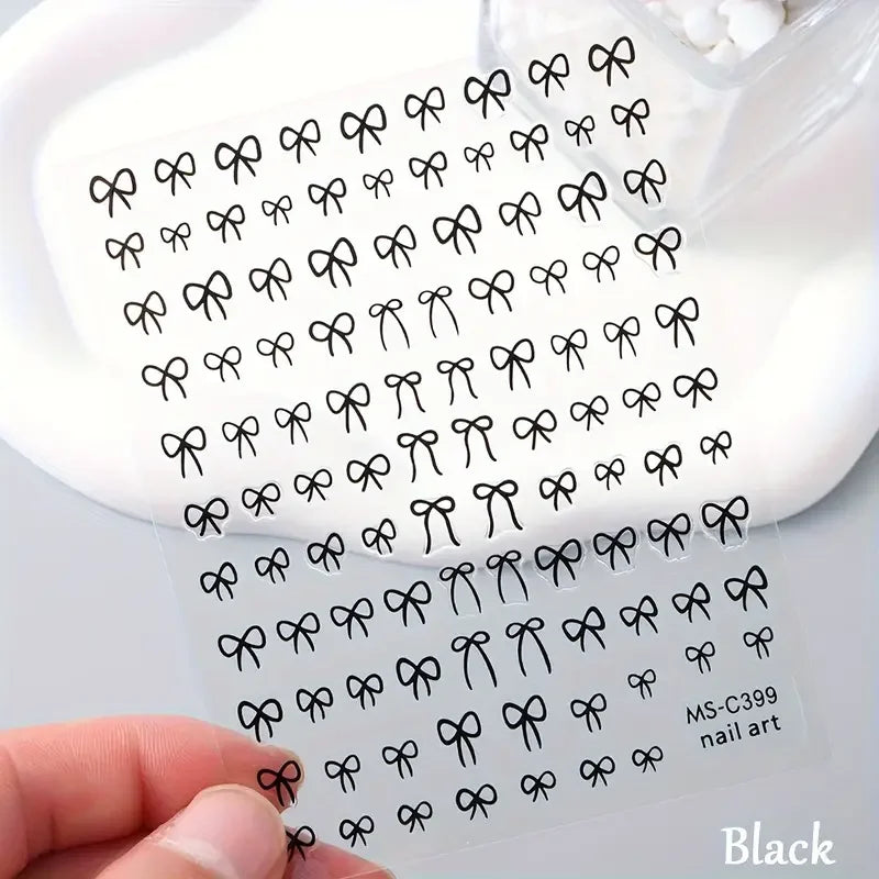 1/2pcs Black White Pink Mini Bowknot Design Nail Art Sticker Self
