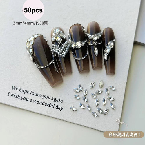 1Bag 3D AB/Clear Mixed-Shaped Round Nail Art Charms Sparkly Flatback