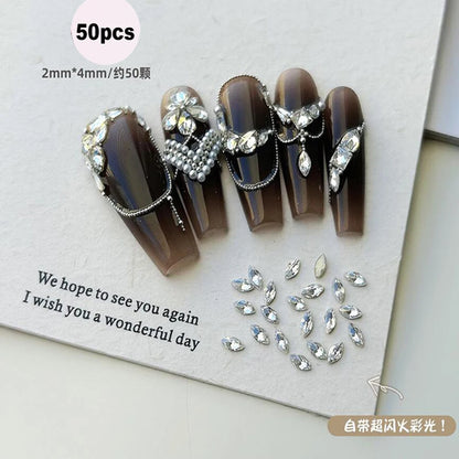 1Bag 3D AB/Clear Mixed-Shaped Round Nail Art Charms Sparkly Flatback