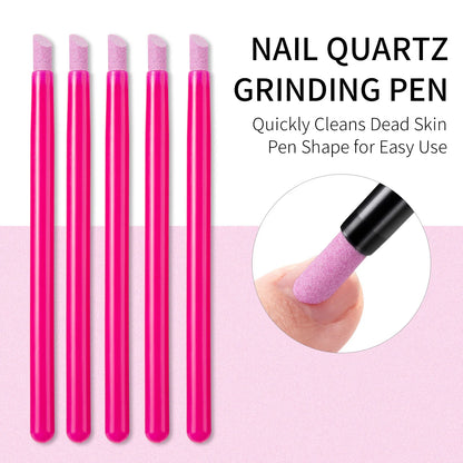 5Pcs Quartz Pen Nail  Cuticle Pushers Nail Polish Manicure Stick Nail