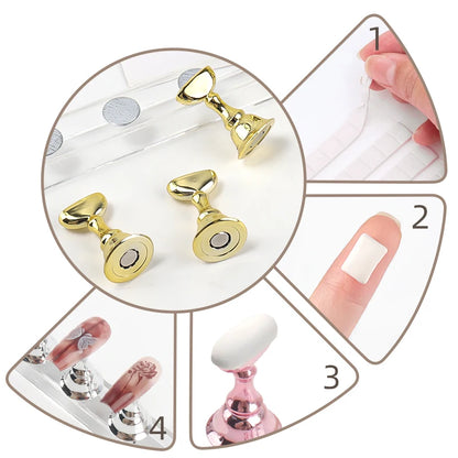 5pcs Nail Holder False Nail Tip Practice Stand Crystal Base Magnetic