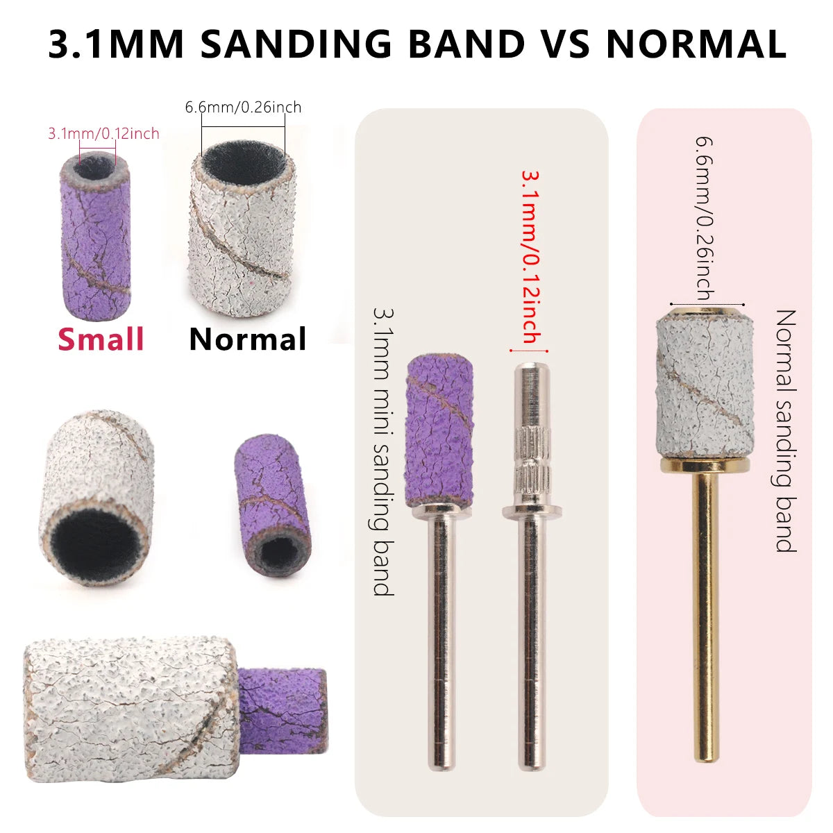 100pcs 3.1mm Mini Sanding Bands Kits Nail Drill Bits Mandrel Sets