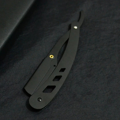 Men Shaving Barber Tools Hair Razor and Blades Antique Black Folding