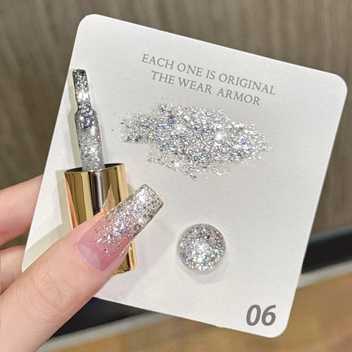 10ml 1-12pcs Gold Sparkling Platinum Nail Gel Polish Glitter Long