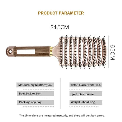 Hair Brush Scalp Massage Comb Hairbrush Boar Bristle Nylon Women Wet