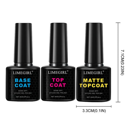LIMEGIRL 8ml Soak Off Matte Top Base Coat for Nails UV Gel Polish Semi