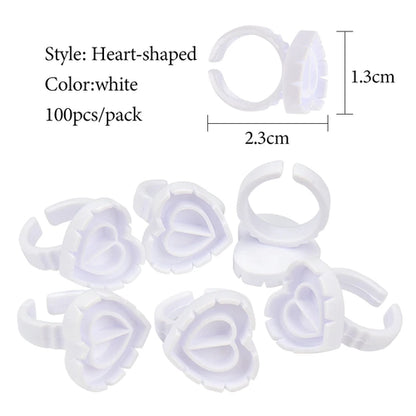 100 Pcs Disposable Eyelash Glue Ring Holder Cup Heart-shaped Plastic