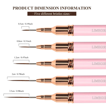 LIMEGIRL 5Pcs Professional Nail Art Liner Brush Line Stripes DIY