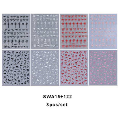 4/8pcs Bowknot Ribbon Nail Stickers Mini Kawaii Lace Bow Tie Design