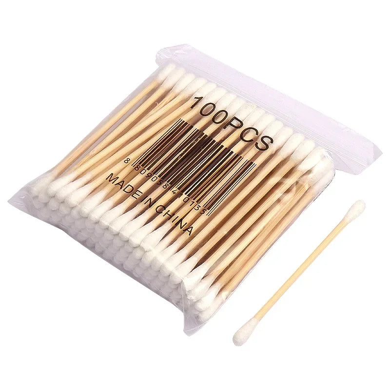 500/1000pcs Double-Headed Wood Cotton Swabs for Nose & Ear Cleaning