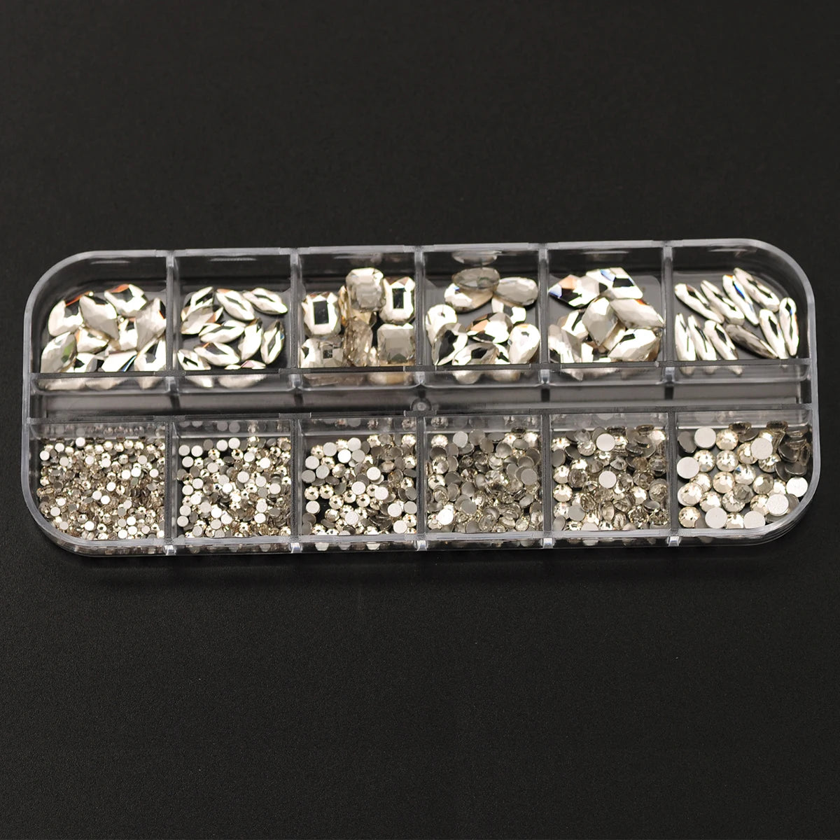 12 Grids Clear Mixed Sizes Nail Art Rhinestones Crystal 3D Glitter Non