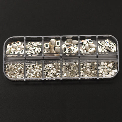 12 Grids Clear Mixed Sizes Nail Art Rhinestones Crystal 3D Glitter Non