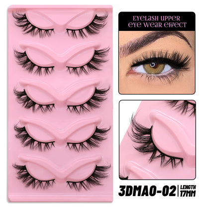 GROINNEYA 5 pairs Cat Eye Lashes Faux Mink Eyelashes Clear Band Lashes Natural Look Wispy Mink Eyelashes Full Strip Lashes