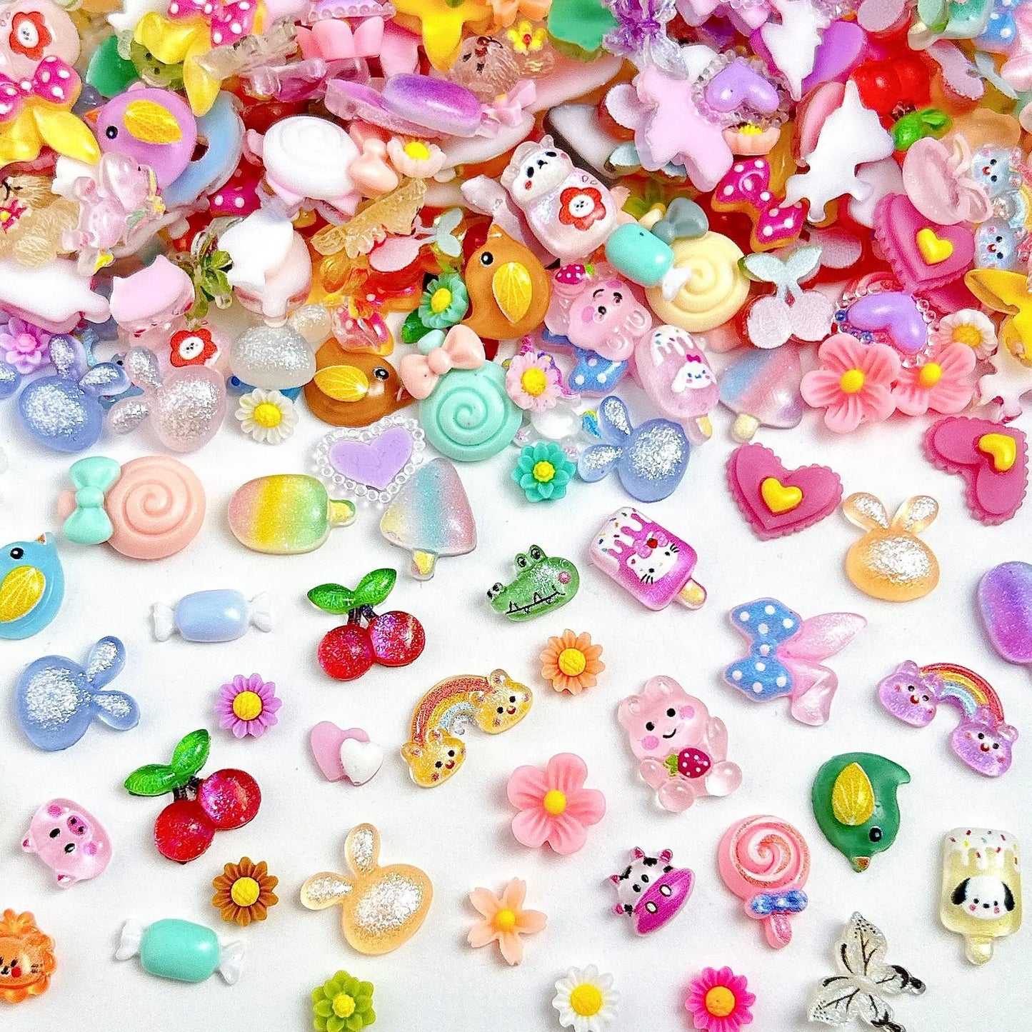 100PCS Random Mixed Strawberry Flowers Nail Charms Sweet Resin