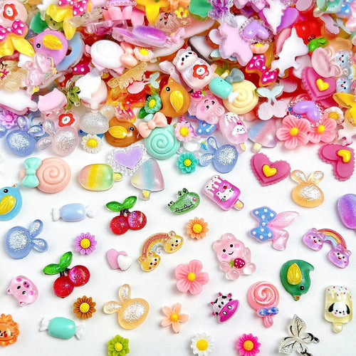 100PCS Random Mixed Strawberry Flowers Nail Charms Sweet Resin