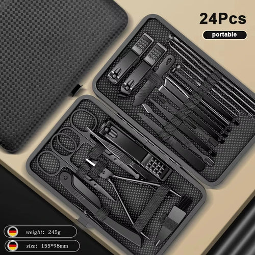 8/12/15/20/24pcs black Nail clipper set Pedicure knife Stainless steel