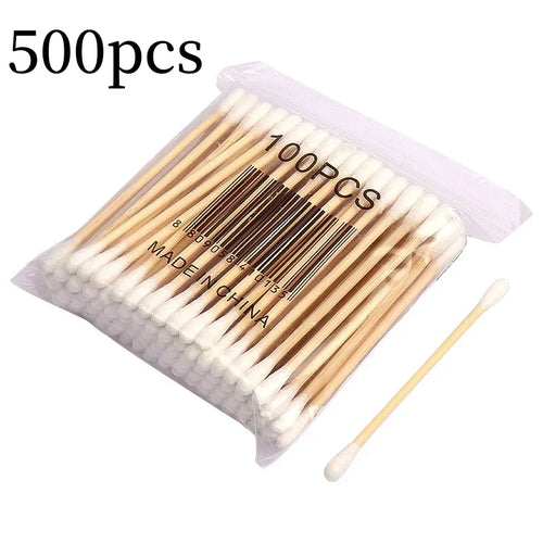 500/1000pcs Double-Headed Wood Cotton Swabs for Nose & Ear Cleaning