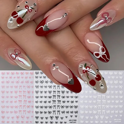 1/2pcs Black White Pink Mini Bowknot Design Nail Art Sticker Self