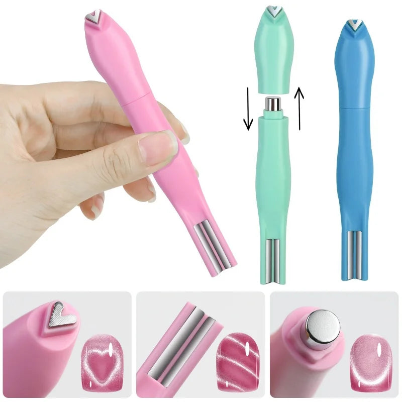 3 in 1 Cat Eye Nail Magnetic Stick Love Heart Snake Pattern French Cat