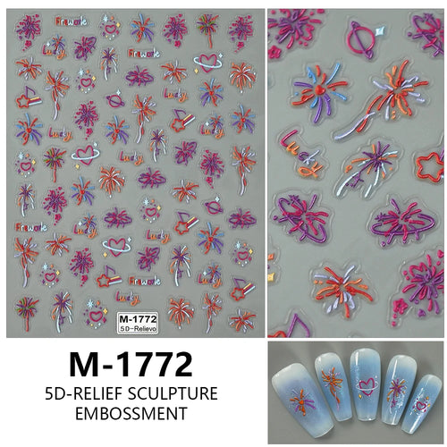 5D Nail Art Stickers Love Hearts Stars French Nail Art Design