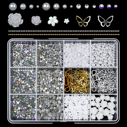 12/15Grids/box Mixed Resin Bowknot Nail Art Decorations 3D Acrylic