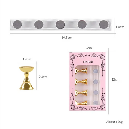5pcs/Pack Chess Magnetic Nail Holder Practice Display Stand Gold