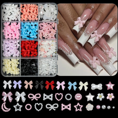 12/15Grids/box Mixed Resin Bowknot Nail Art Decorations 3D Acrylic