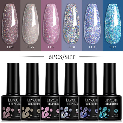LILYCUTE 6Pcs/Set 7ML Gel DIY Nail Polish Bright Pink Semi Permanent