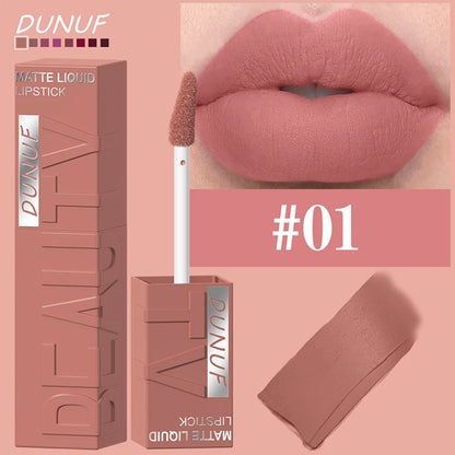 DUNUF  8-color matte velvet smooth easy-to-apply square tube lip gloss