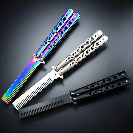 Foldable Comb Stainless Steel Practice Training Butterfly Knife Comb