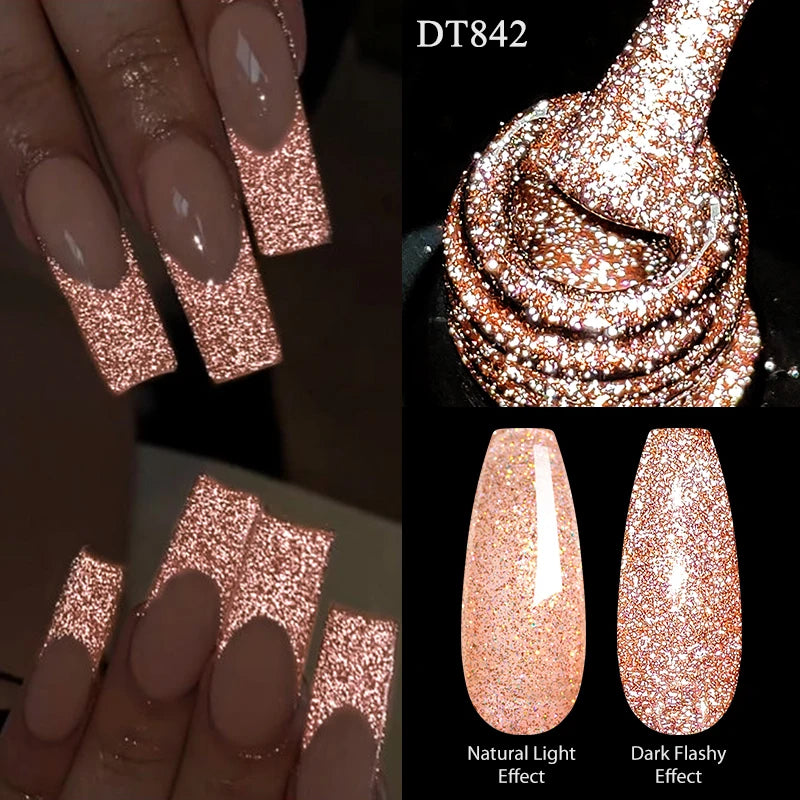 7ml Reflective Glitter Nail Gel Polish Semi Permanent French Style