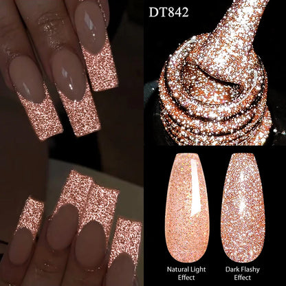 7ml Reflective Glitter Nail Gel Polish Semi Permanent French Style