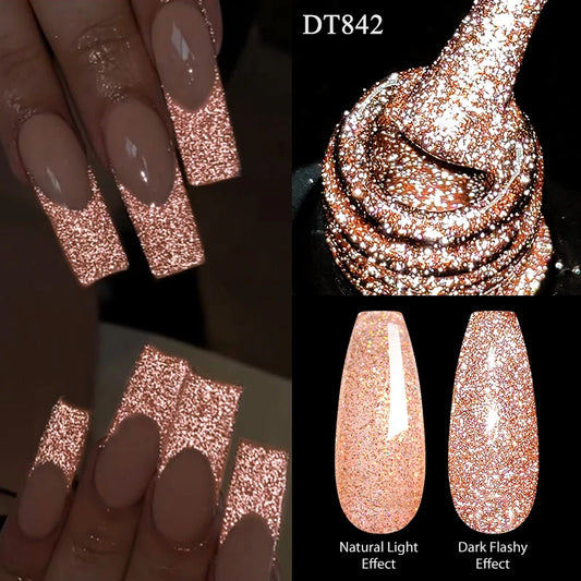 7ml Reflective Glitter Nail Gel Polish Semi Permanent French Style